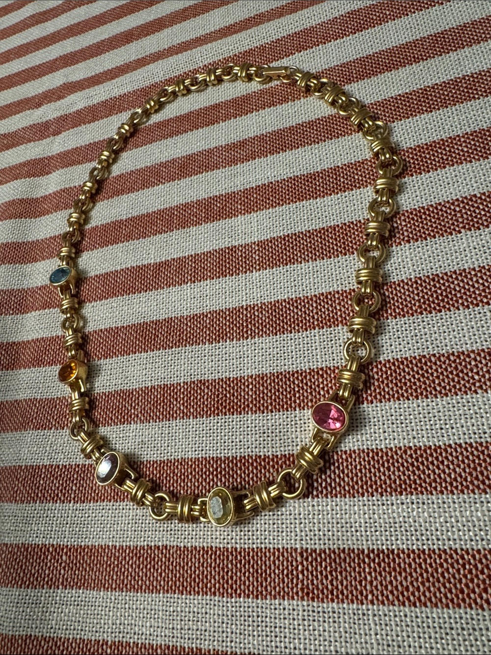 Vintage Swarovski Gold-Tone Necklace with Multicolored Crystal Accents